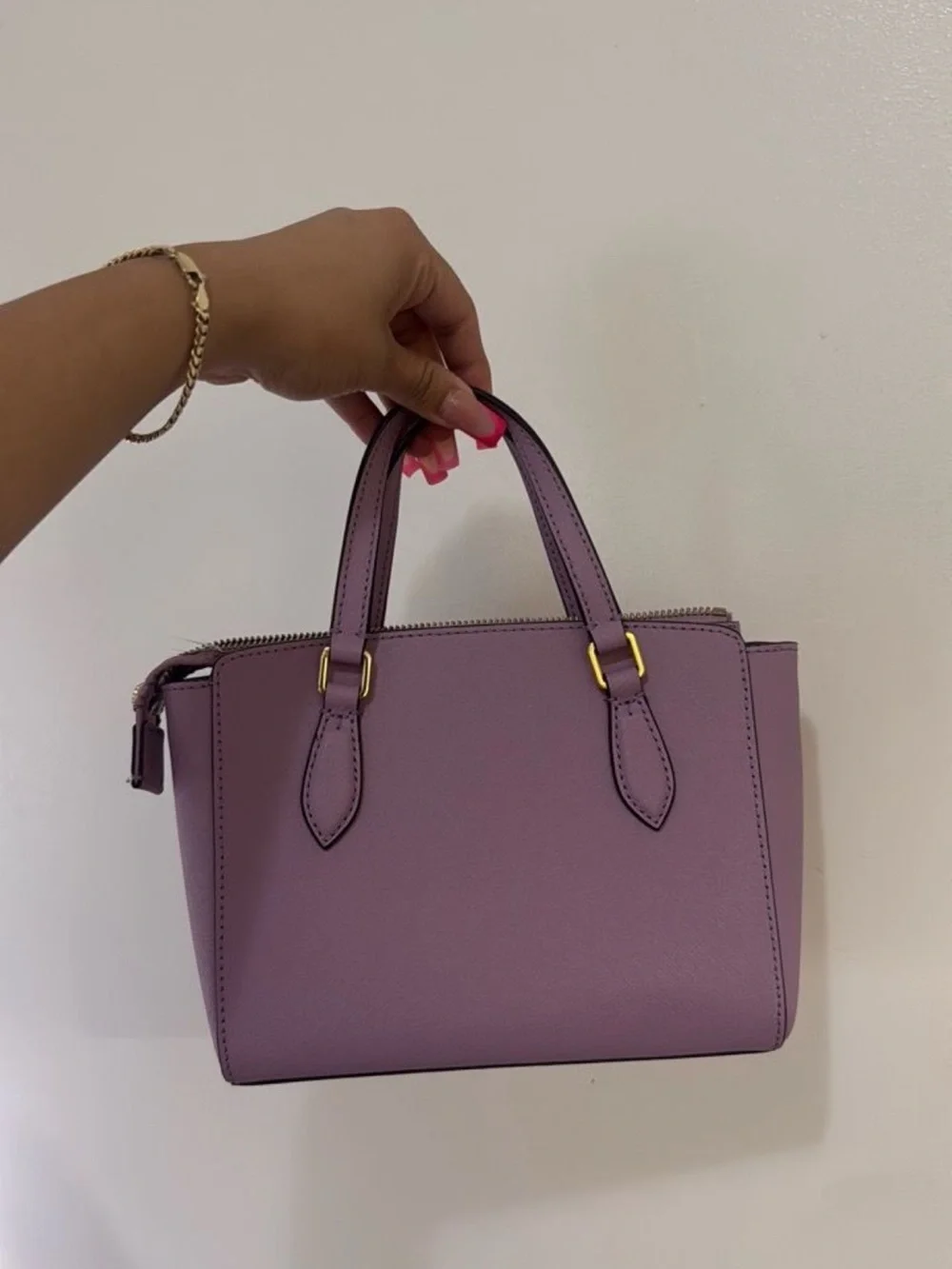 Tory Burch Lilac Saffiano Mini Satchel with Gold Hardware